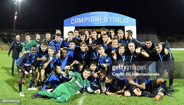 Team of FC Internazionale celebrate the victory after the U16 Serie A and B Final match between FC Internazionale and Juventus FC at Stadio Bruno...