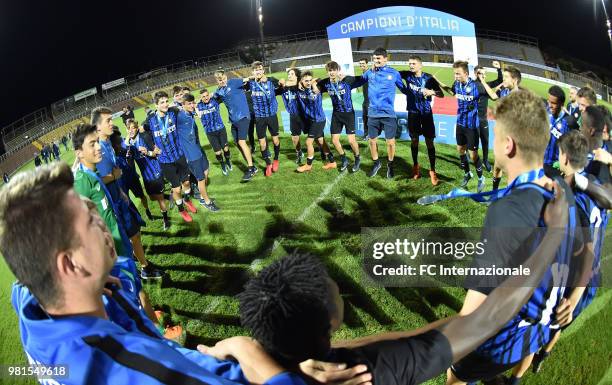 Team of FC Internazionale celebrate the victory after the U16 Serie A and B Final match between FC Internazionale and Juventus FC at Stadio Bruno...