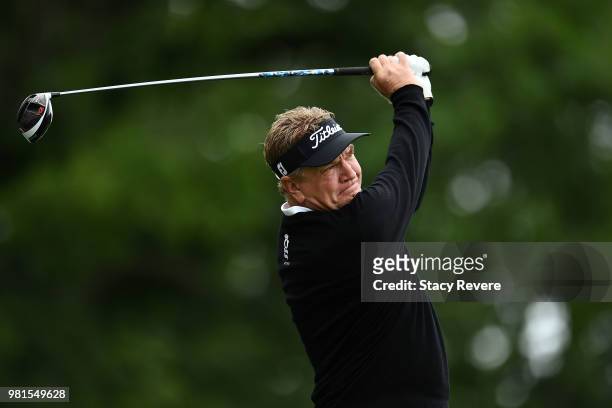 Paul Broadhurst of England hits his tee shot on the second hole during the first round of the American Family Insurance Championship at University...