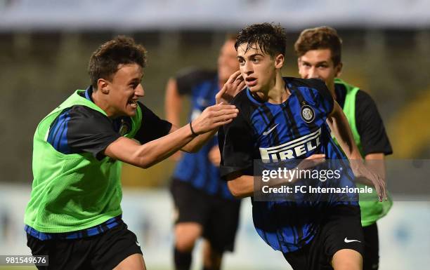 Gaetano Oristano of FC Internazionale celebrates after scoring goal 3-0 during the U16 Serie A and B Final match between FC Internazionale and...