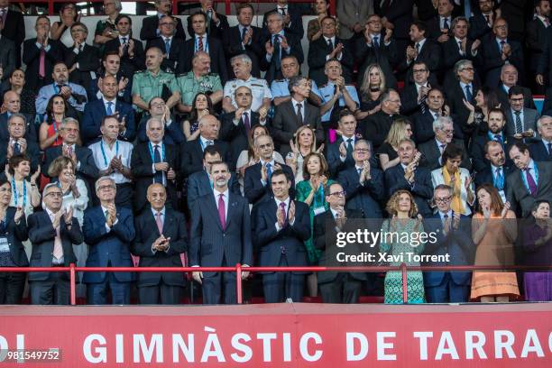 King Felipe VI of Spain, President of Spain Pedro Sanchez and President of Catalonia Quim Torra attend the opening of XVIII Mediterranean Games...