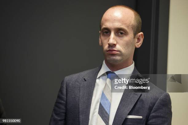 Stephen Miller, White House senior adviser, watches as U.S. President Donald Trump, not pictured, speaks during an event with families who have lost...