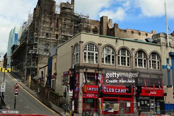 General view of Club Campus bar and music venue, which was badly damaged as fire spread from the blaze which largely destroyed Glasgow School of...