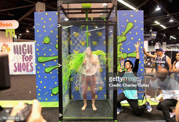 YouTube personalities Josh Killacky and David Moore at Nickelodeon's booth at 2018 VidCon at Anaheim Convention Center on June 22, 2018 in Anaheim,...