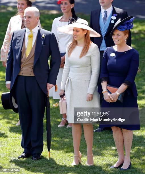 Prince Andrew, Duke of York, Princess Beatrice and Sarah, Duchess of York attend day 4 of Royal Ascot at Ascot Racecourse on June 22, 2018 in Ascot,...