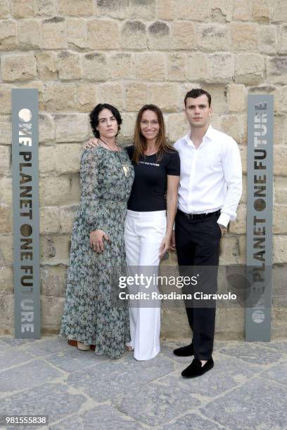 Gilda Moratti, Anne de Carbuccia and Cristi Isofii attend One Planet One Future Cocktail Party on June 22, 2018 in Naples, Italy.