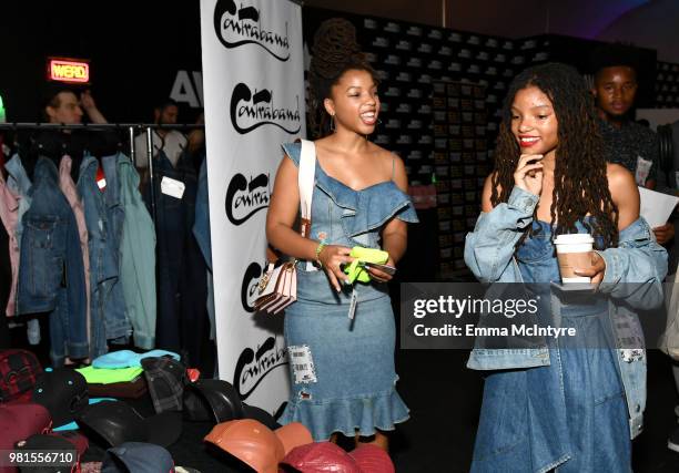 Chloe Bailey and Halle Bailey of musical group Chloe X Halle attend the 2018 BET Awards Gift Lounge on June 22, 2018 in Los Angeles, California.