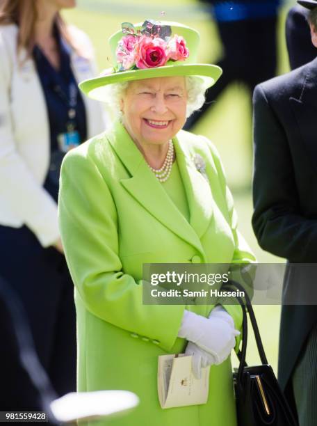 Queen Elizabeth II attends Royal Ascot Day 4 at Ascot Racecourse on June 22, 2018 in Ascot, United Kingdom.