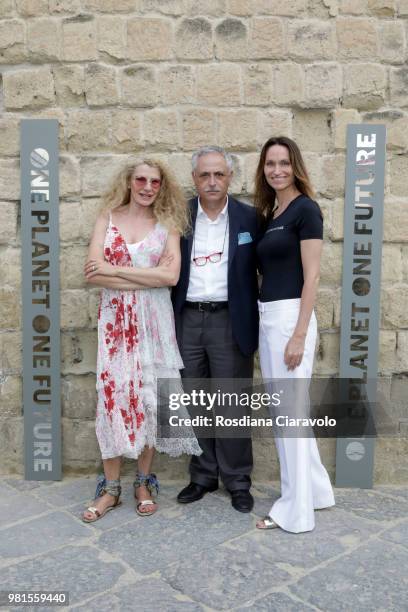 Januaria Piromallo, Gaetano Daniele and Anne de Carbuccia attend One Planet One Future Cocktail Party on June 22, 2018 in Naples, Italy.