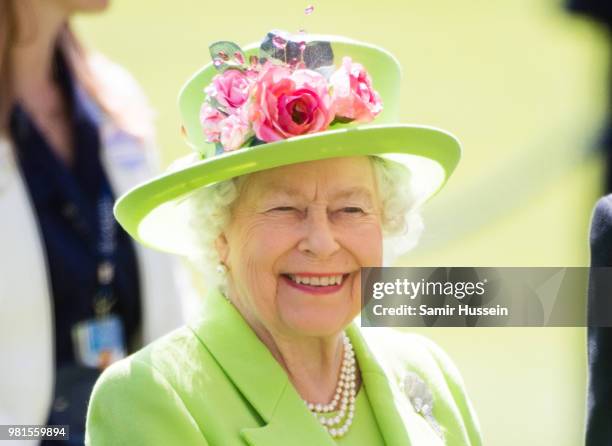 Queen Elizabeth II attends Royal Ascot Day 4 at Ascot Racecourse on June 22, 2018 in Ascot, United Kingdom.