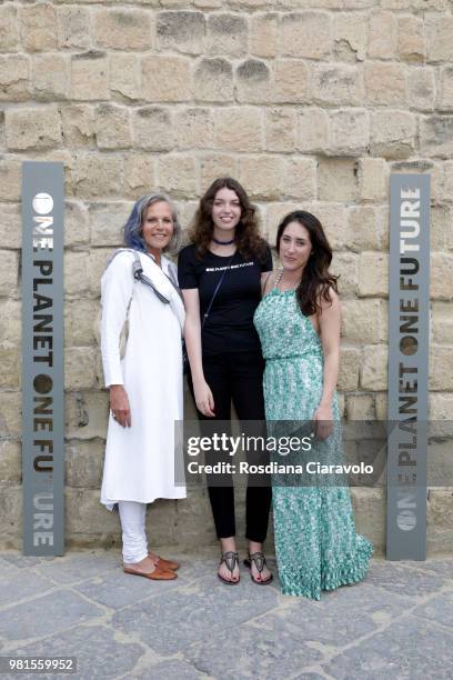 Hilde Sole, Anne de Carbuccia and Alexa Lloyd attend One Planet One Future Cocktail Party on June 22, 2018 in Naples, Italy.