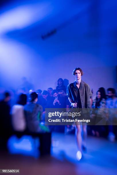 Model walks the runway at the Cerruti 1881 Spring Summer 2019 show as part of Paris Fashion Week on June 22, 2018 in Paris, France.