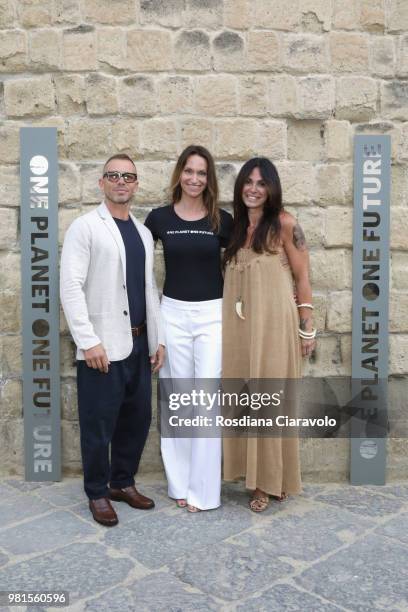 Guest, Anne de Carbuccia and Monica de Felice attend One Planet One Future Cocktail Party on June 22, 2018 in Naples, Italy.
