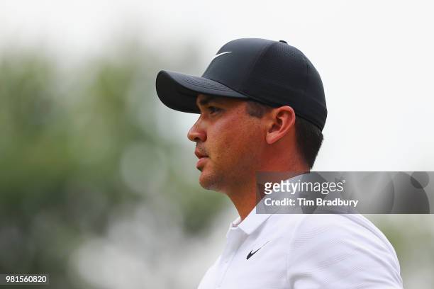 Jason Day of Australia walks off the tee box on the sixth hole during the second round of the Travelers Championship at TPC River Highlands on June...