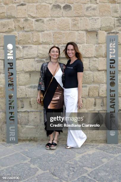 Roberta Corti and Anne de Carbuccia attend One Planet One Future Cocktail Party on June 22, 2018 in Naples, Italy.