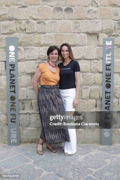 Rachele Pennetta and Anne de Carbuccia attend One Planet One Future Cocktail Party on June 22, 2018 in Naples, Italy.