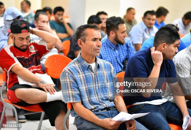 Salvadorans deported from the US await at the Migrants Attention Centre in San Salvador on June 22, 2018. - Senior Salvadoran government official,...