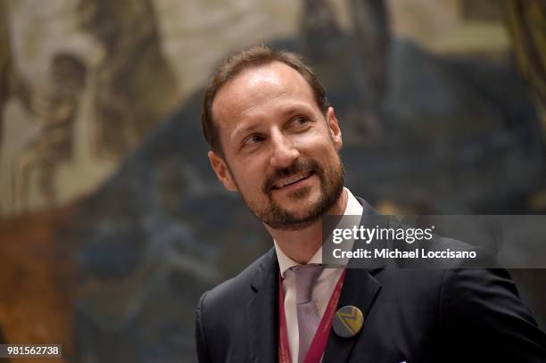 Crown Prince Haakon of Norway visits The United Nations Security Council during Norway's campaign launch for an elected seat in The UN Security...