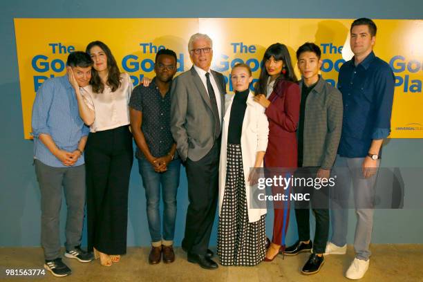 Pictured: Michael Schur, Creator / Executive Producer; D'Arcy Carden, William Jackson Harper, Ted Danson, Kristen Bell, Jameela Jamil, Manny Jacinto,...