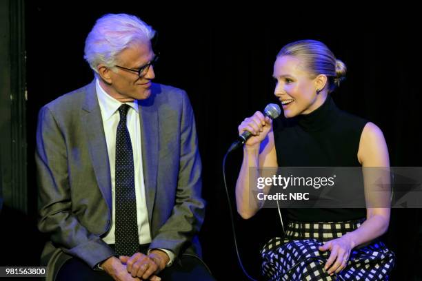 Pictured: Ted Danson, Kristen Bell at UCB Sunset Theatre on June 19, 2018 --