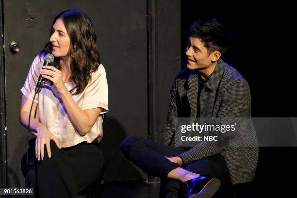 Pictured: D'Arcy Carden, Manny Jacinto at UCB Sunset Theatre on June 19, 2018 --