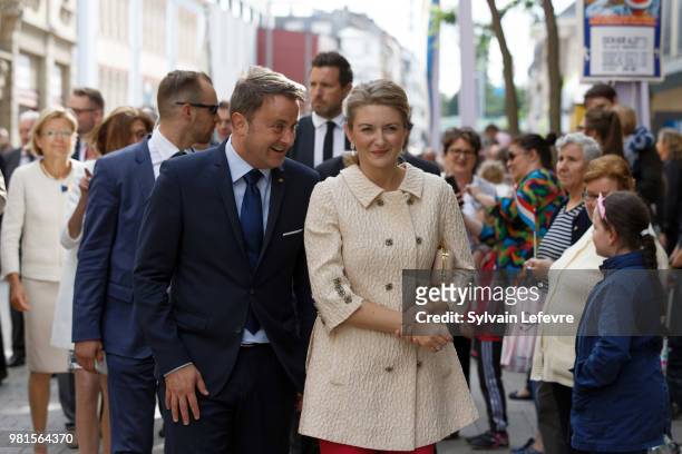 Luxembourg's Prime Minister Xavier Bettel and Grande-Duchesse Heritiere Stephanie of Luxembourg visits Esch-sur-Alzette for National Day on June 22,...