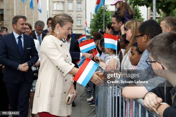 Luxembourg's Prime Minister Xavier Bettel and Grande-Duchesse Heritiere Stephanie of Luxembourg visits Esch-sur-Alzette for National Day on June 22,...