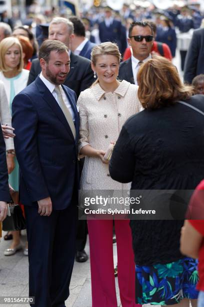 Grand-Duc Heritier Guillaume and Grande-Duchesse Heritiere Stephanie of Luxembourg visit Esch-sur-Alzette for National Day on June 22, 2018 in...