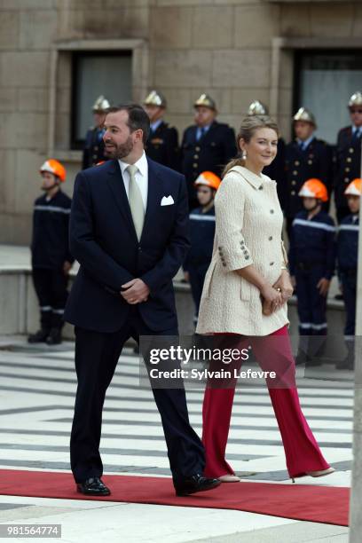 Grand-Duc Heritier Guillaume and Grande-Duchesse Heritiere Stephanie of Luxembourg visit Esch-sur-Alzette for National Day on June 22, 2018 in...