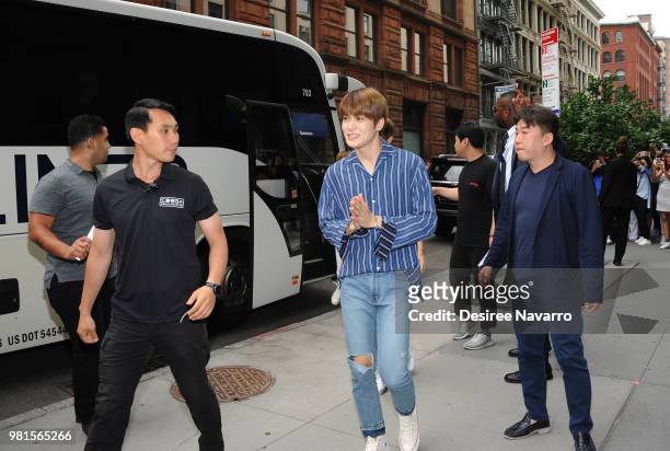 Band member Jaehyun visits Build Series to discuss KCON at Build Studio on June 22, 2018 in New York City.