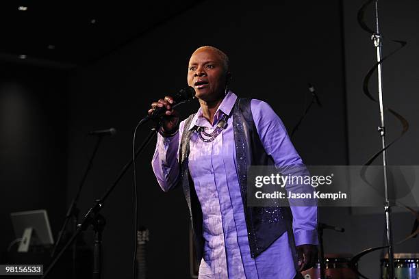 Singer Angelique Kidjo performs at the Apple Store Soho on March 30, 2010 in New York City.