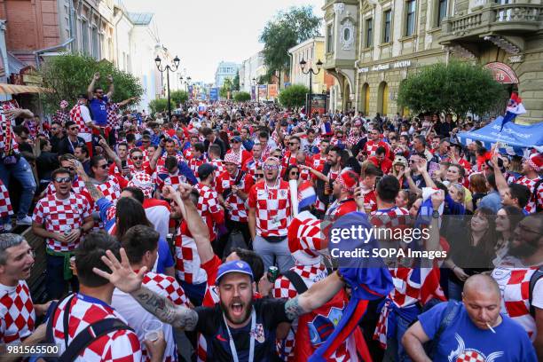 Croatia fans watching the Argentina vs Croatia match in the fan zone. The FIFA World Cup 2018 is the 21st FIFA World Cup which starts on 14 June and...
