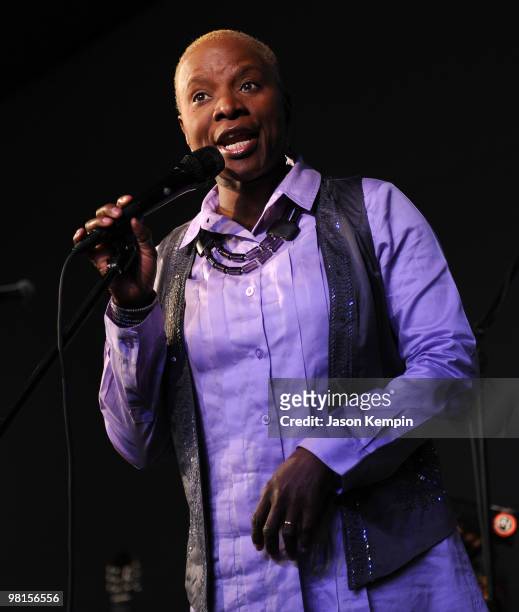 Singer Angelique Kidjo performs at the Apple Store Soho on March 30, 2010 in New York City.