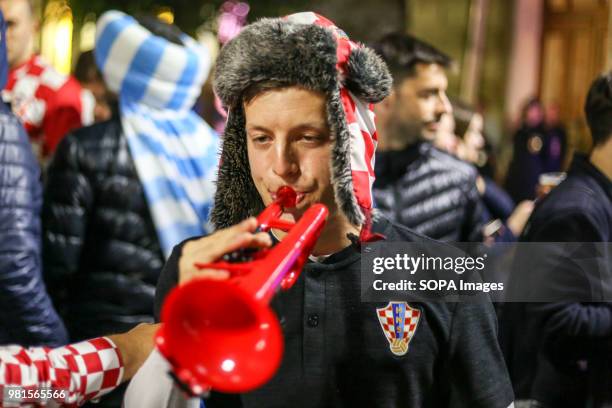 Croatia fan watching the Argentina vs Croatia match in the fan zone. The FIFA World Cup 2018 is the 21st FIFA World Cup which starts on 14 June and...