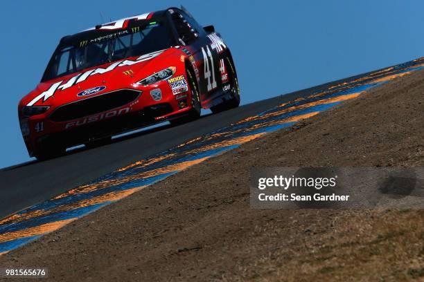 Kurt Busch, driver of the Haas Automation Ford, practices for the Monster Energy NASCAR Cup Series Toyota/Save Mart 350 at Sonoma Raceway on June 22,...