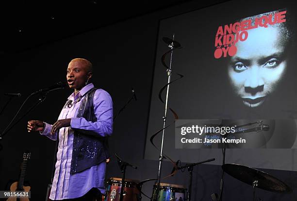 Singer Angelique Kidjo performs at the Apple Store Soho on March 30, 2010 in New York City.