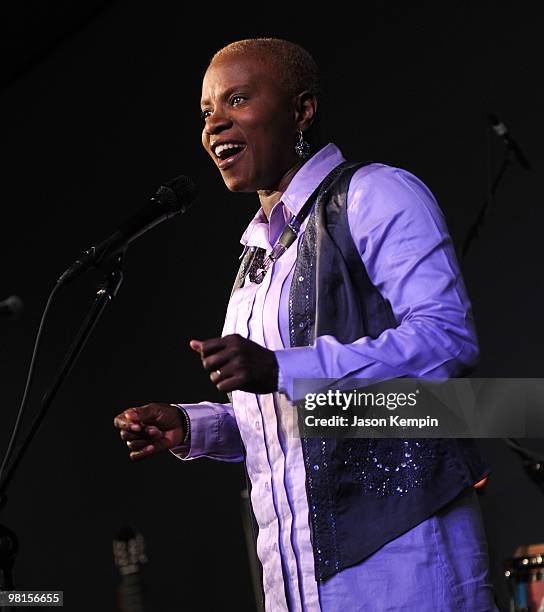 Singer Angelique Kidjo performs at the Apple Store Soho on March 30, 2010 in New York City.