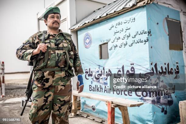 March 2018, Afghanistan, Mazar-i-Sharif: An Afghan soldier guards the entrance to Air Detachment Balkh close to Bundeswehr Camp Marmal. Photo:...