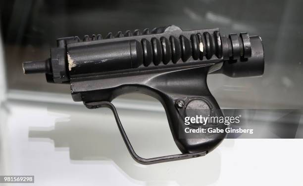 Movie prop of a BlasTech EC-17 blaster used by the Imperial Scout Trooper characters in the movie "Return of the Jedi" is displayed during a preview...