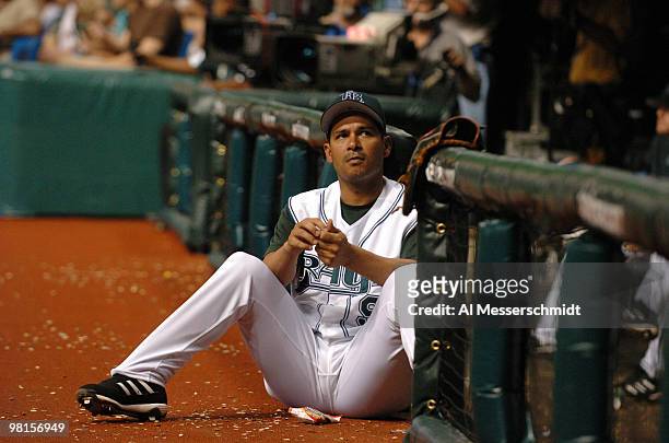 Tampa Bays Devil Rays infielder Tomas Perez watches play against the Baltimore Orioles July 22, 2006 in St. Petersburg.