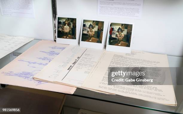 Production documents from the movie "Return of the Jedi" are displayed during a preview for Julien's Auctions Hollywood legends memorabilia auction...