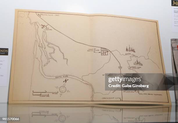 Hand drawn shooting location production map from the movie "Return of the Jedi" is displayed during a preview for Julien's Auctions Hollywood legends...