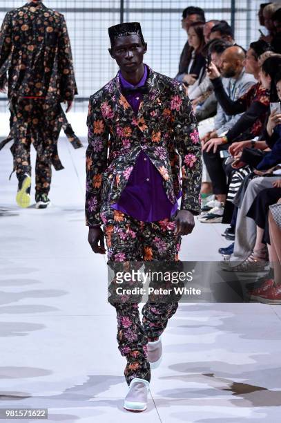 Model walks the runway during the Comme des Garcons Menswear Spring/Summer 2019 show as part of Paris Fashion Week on June 22, 2018 in Paris, France.