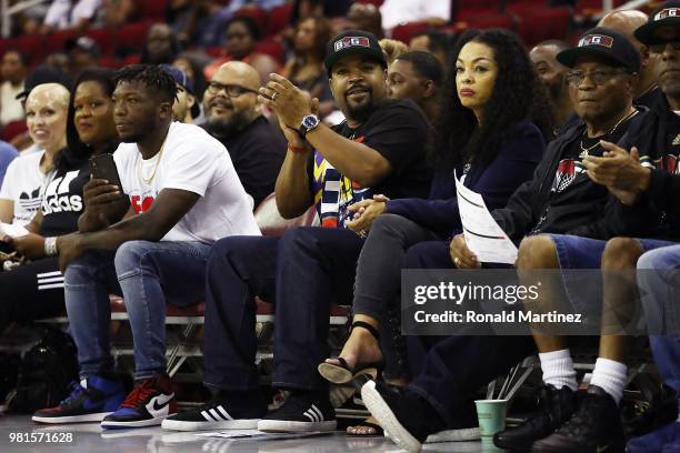 League Co-Founder and entertainer, Ice Cube, is seen with his wife, Kimberly Woodruff, during week one of the BIG3 three on three basketball league...