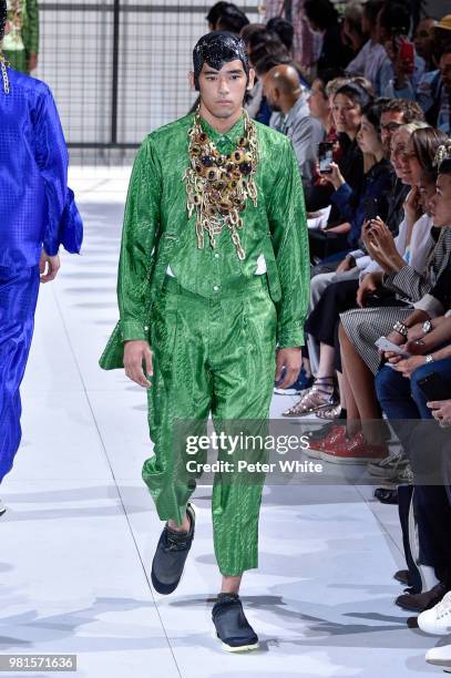 Model walks the runway during the Comme des Garcons Menswear Spring/Summer 2019 show as part of Paris Fashion Week on June 22, 2018 in Paris, France.