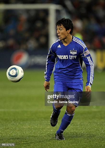 Roger Espinoza of the Kansas City Wizards in action during the game against D.C United on March 27, 2010 at Community America Park in Kansas City,...