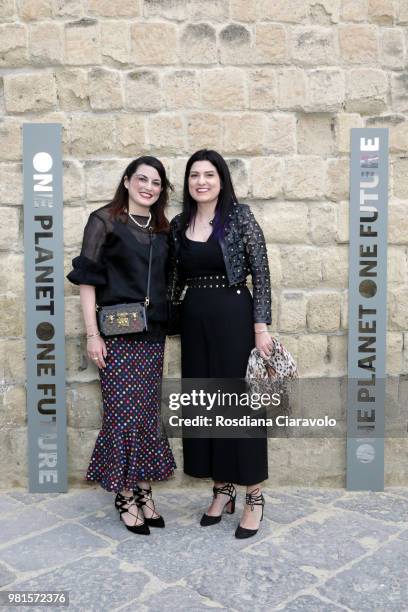 Mariella Avino and Attilia Avino attend One Planet One Future Cocktail Party on June 22, 2018 in Naples, Italy.