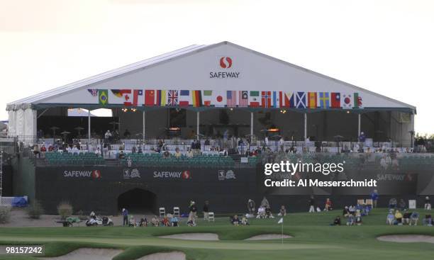 Large tent and grandstand behind the 18th green during the second round of the 2007 Safeway International at Superstition Mountain Golf and Country...