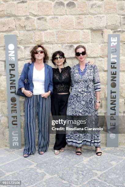 Carla Brazzoli, Sara Magro and Marina Lanza attend One Planet One Future Cocktail Party on June 22, 2018 in Naples, Italy.