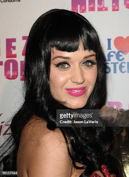 Katy Perry attends Perez Hilton's "Carn-Evil" Theatrical Freak and Funk 32nd birthday party at Paramount Studios on March 27, 2010 in Los Angeles,...